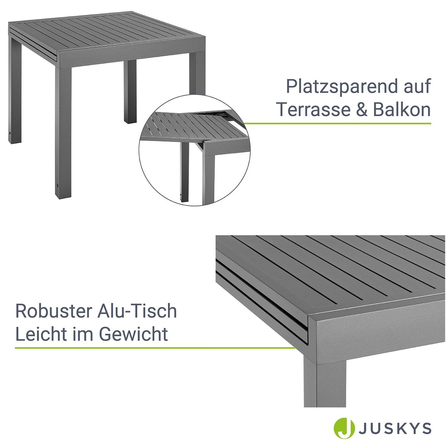 Alu Gartentisch Laki 80x80 cm ausziehbar - Anthrazit