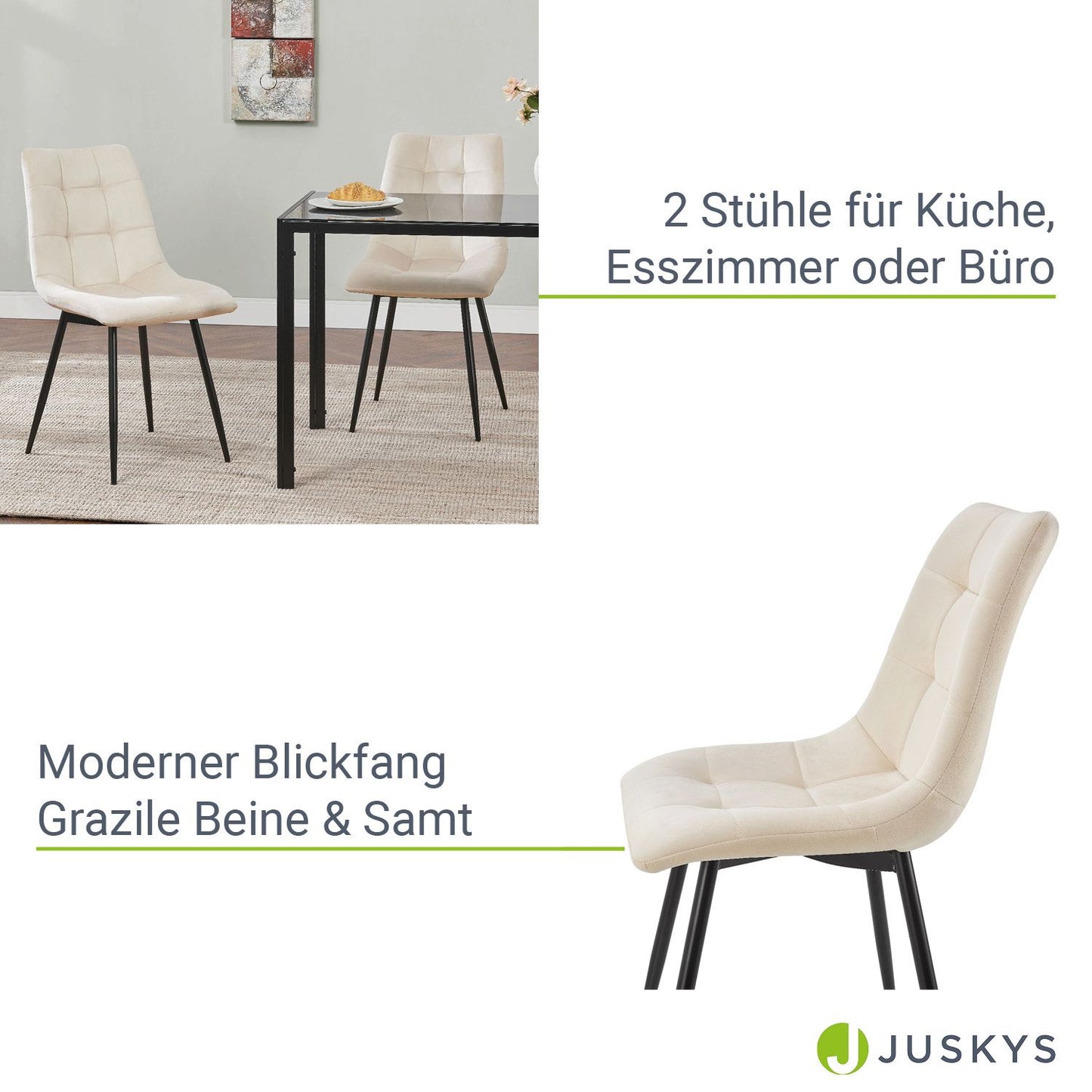 Esszimmerstuhl Blanca 4er Set mit Samt Beige