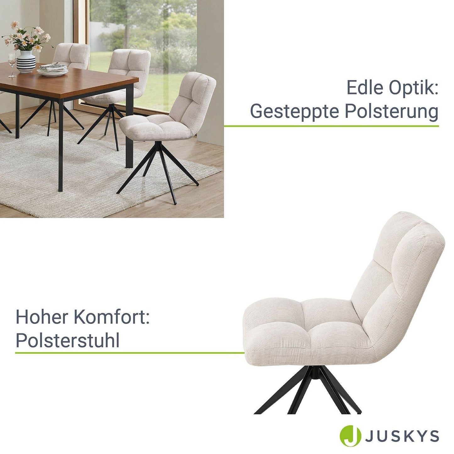 Drehstuhl Dallas 2er Set Cord Beige - Palo24