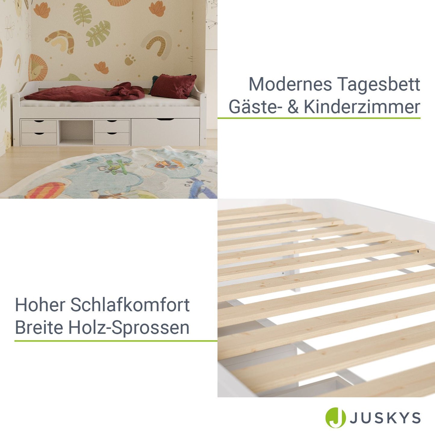 Funktionsbett Nalu 90x200 cm mit Lattenrost & Stauraum - Weiss