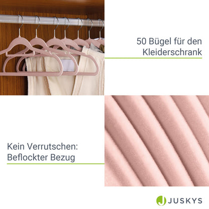 Kleiderbügel Samt 50er Set Rosa