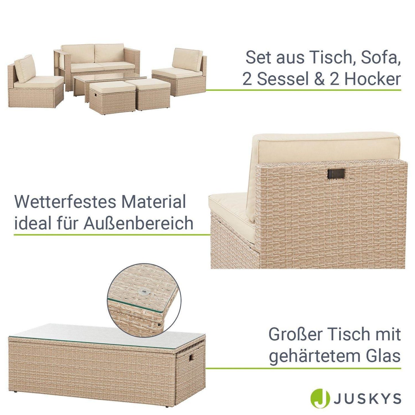 Gartenmöbel Polyrattan Lounge Salou inkl. Polster Creme - Palo24