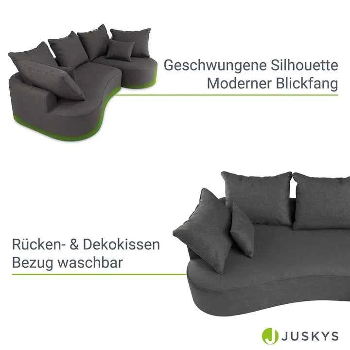 Sofa Tirano mit Ottomane & Dekokissen aus Samt Dunkelgrau