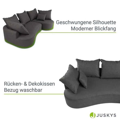Sofa Tirano mit Ottomane & Dekokissen aus Samt Dunkelgrau