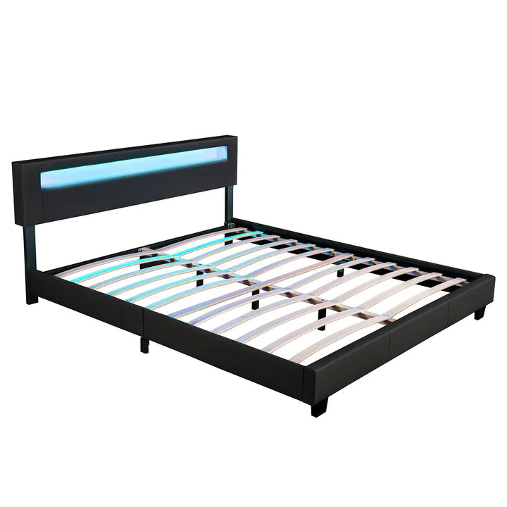 Lit capitonné Paris 180 x 200 cm - éclairage LED et sommier à lattes noir