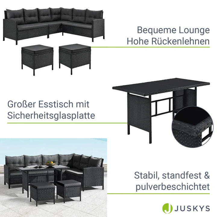 Salon Polyrotin Manacor Noir 2 tabourets