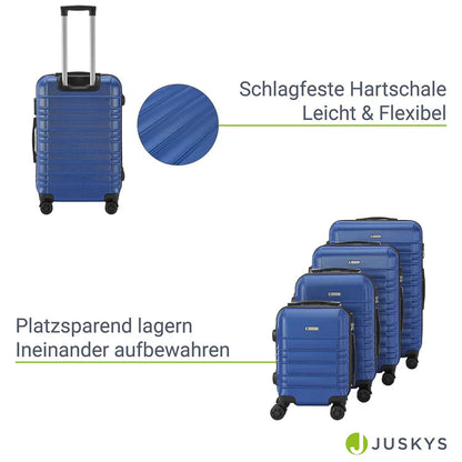 Set de valises rigides Rome - Set bleu 4 pièces avec coque rigide en ABS résistant aux chocs et roues 360°