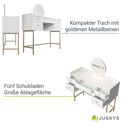 Schminktisch mit Spiegel Samira Touch-LED mit Hocker Melly