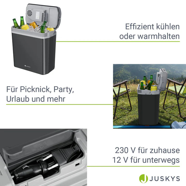Glacière électrique Nordpol 24 litres en gris avec connexion pratique 12 V et 230 V