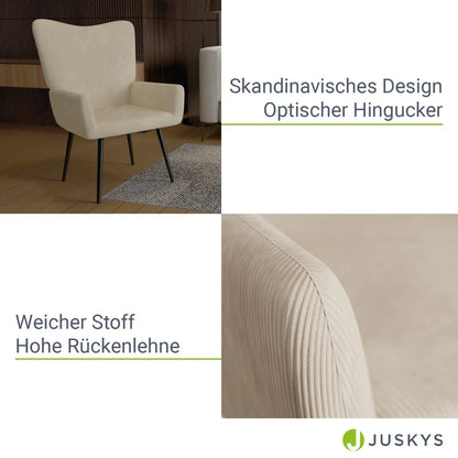 Ohrensessel Relaxsessel skandinavischen Design Cord Beige