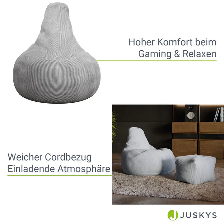 Sitzsack Chillex XL mit Hocker Cord Sessel Hellgrau - Palo24