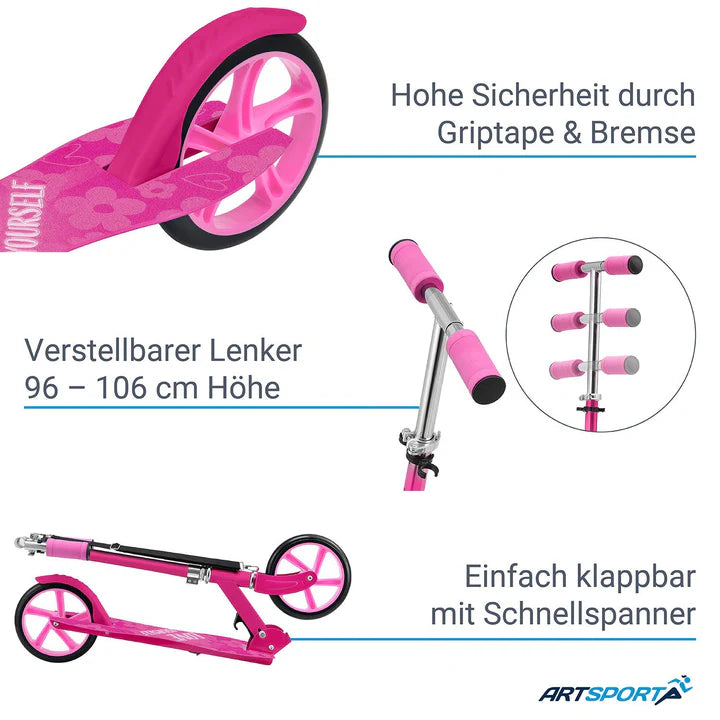 Trottinette / scooter de ville « Girl Power » rose