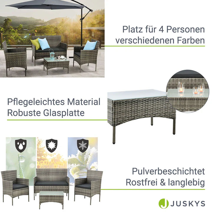 Polyrattan Sitzgruppe Fort Myers grau-meliert und dunkelgraue Bezüge