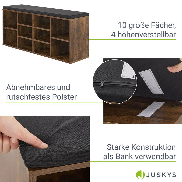 Schuhregal 104x30x48 cm Antik-Braun 10 offenen Fächern