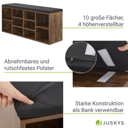 Schuhregal 104x30x48 cm Antik-Braun 10 offenen Fächern