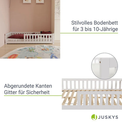 Kinderbett Naya 140x200 cm mit Lattenrost & Rausfallschutz - Weiss