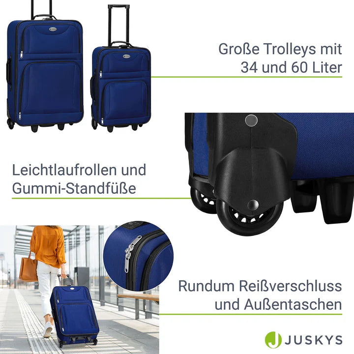 Set valigie trolley Athen - Blu Set da 5 pezzi con 2 trolley, borse a tracolla e 2 beauty case