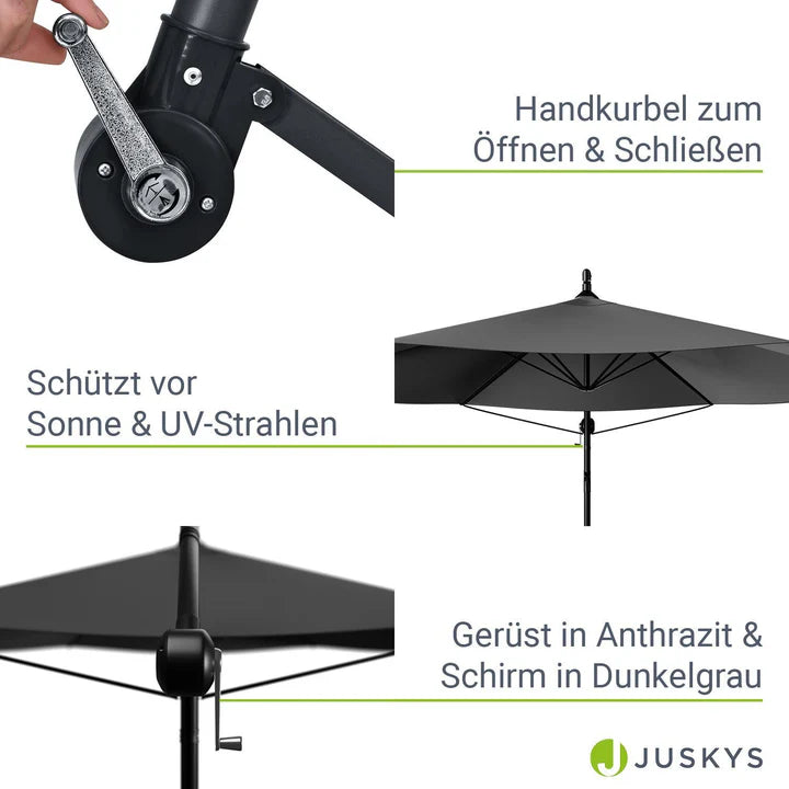 Ombrellone a braccio Brasile Ø 3,0m con manovella e base in grigio scuro