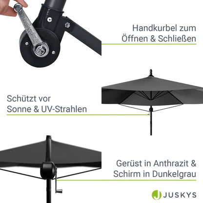 Ombrellone a braccio Brasile Ø 3,0m con manovella e base in grigio scuro