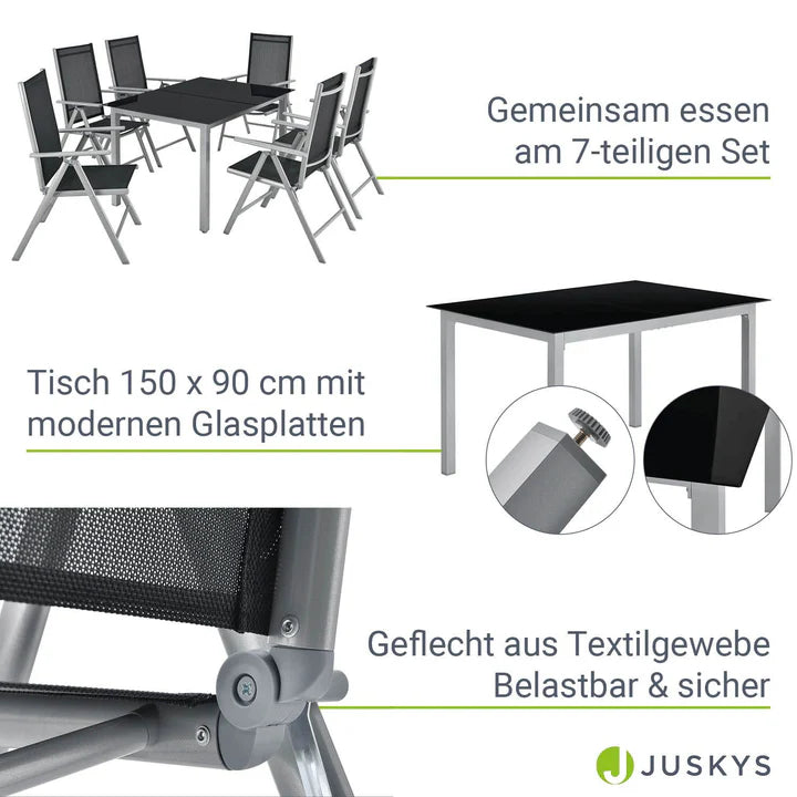 Salon de jardin en aluminium Milano 7 pièces avec table et 6 chaises gris argenté