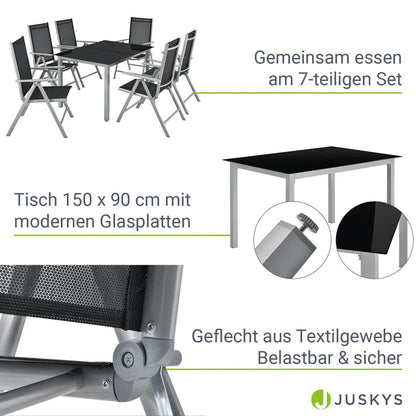 Salon de jardin en aluminium Milano 7 pièces avec table et 6 chaises gris argenté