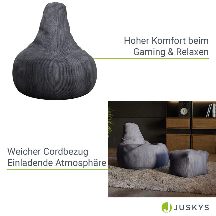 Sitzsack Chillex XL mit Hocker Cord Sessel Dunkelgrau - Palo24