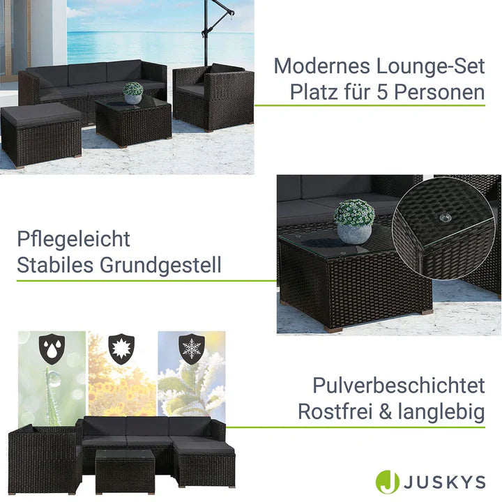 Salon / salon en polyrotin Punta Cana L noir avec housses gris foncé