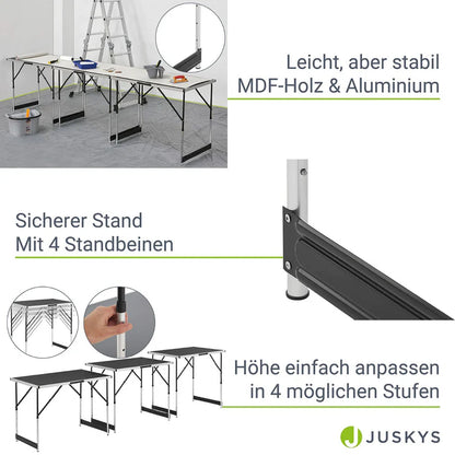 Set di 3 tavoli pieghevoli, alluminio, tavolo multifunzionale, 3 pezzi, nero