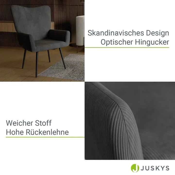 Ohrensessel Relaxsessel skandinavischen Design Cord Grau