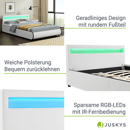 Lit rembourré LED Sevilla 140 x 200 cm sommier à lattes blanc