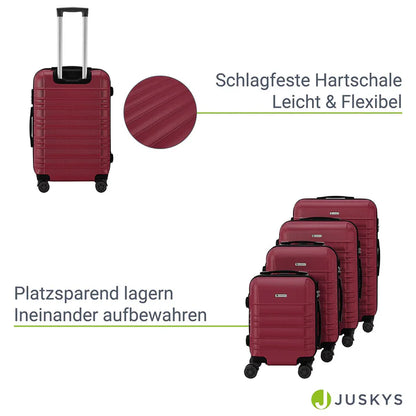 Set de valises rigides Rome - Set 4 pièces rouge avec coque rigide en ABS résistant aux chocs et roues 360°