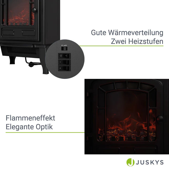 Elektrokamin 2000W mit Flammeneffekt Schwarz