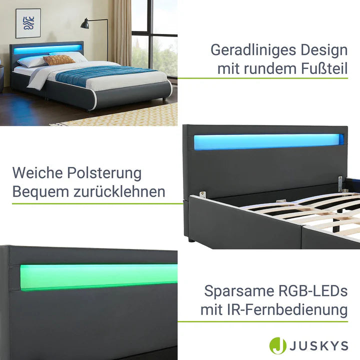 Lit rembourré LED Sevilla 140 x 200 cm sommier à lattes gris foncé