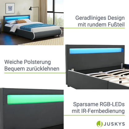 Lit rembourré LED Sevilla 140 x 200 cm sommier à lattes gris foncé