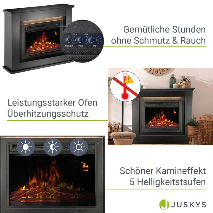 Elektrischer Kamin rechteckig Schwarz Flammeneffekt