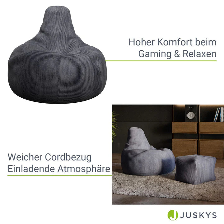 Sitzsack Chillex L mit Hocker Cord Sessel Dunkelgrau - Palo24