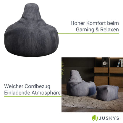 Sitzsack Chillex L mit Hocker Cord Sessel Dunkelgrau - Palo24