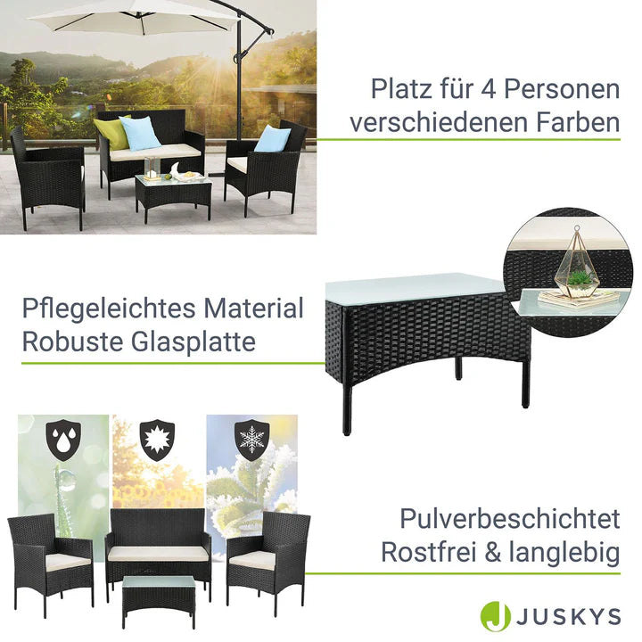 Polyrattan Sitzgruppe Fort Myers schwarz und cremeweiss Bezüge