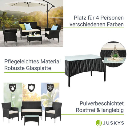 Polyrattan Sitzgruppe Fort Myers schwarz und cremeweiss Bezüge