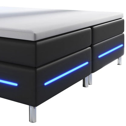 Lit à sommier tapissier LED Norfolk 180 x 200 cm noir - Bandes LED et matelas à ressorts