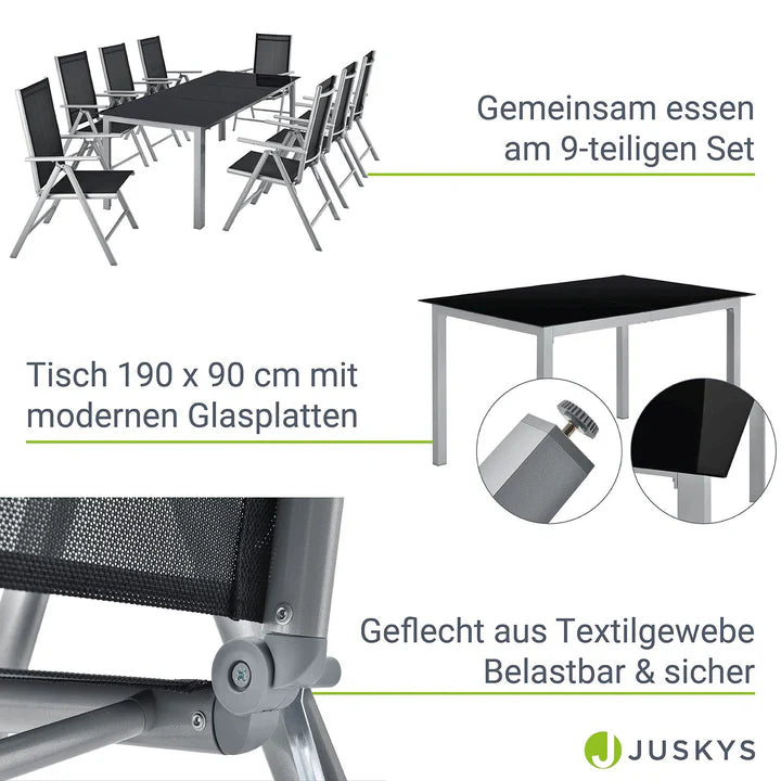 Set da giardino in alluminio Milano 9 pezzi con tavolo e 8 sedie grigio argento