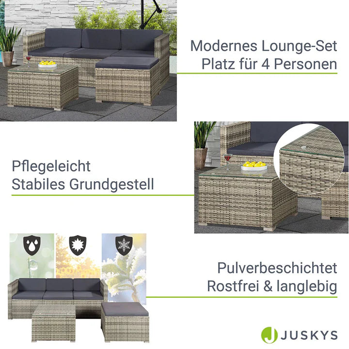 Salon en polyrotin Punta Cana M gris chiné et housses gris foncé