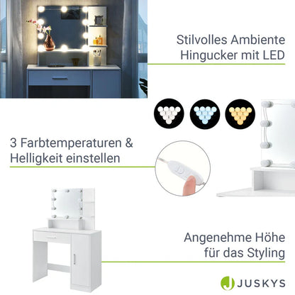 Coiffeuse blanche Zoey avec miroir, tiroir et placard