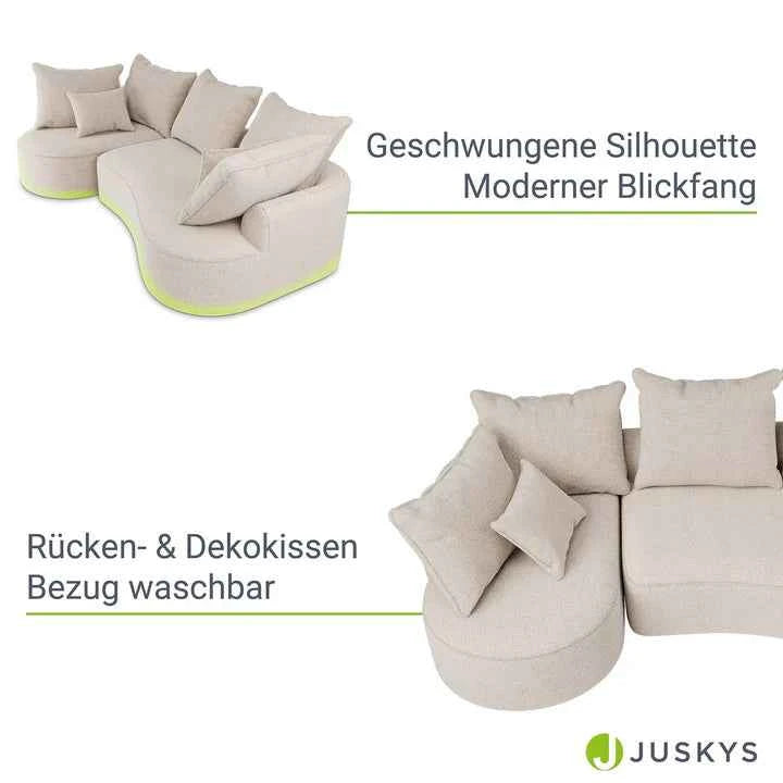 Sofa Tirano mit Ottomane & Dekokissen aus Boucléstoff Creme Links