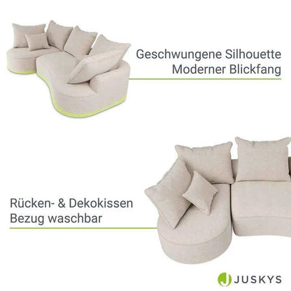 Sofa Tirano mit Ottomane & Dekokissen aus Boucléstoff Creme Links