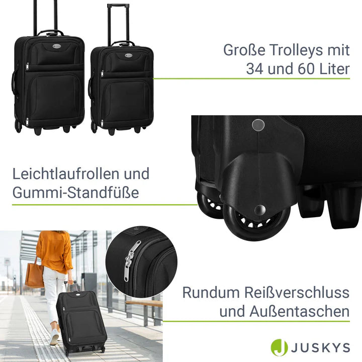 Set valigie trolley Athen - Nero Set da 5 pezzi con 2 trolley, borse a tracolla e 2 beauty case