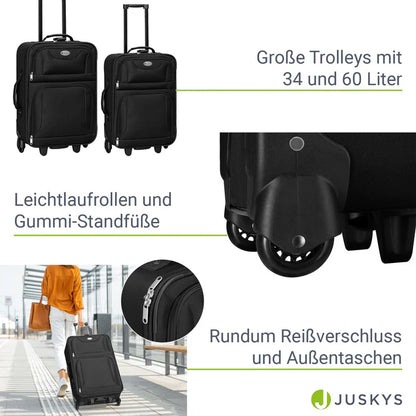 Set valigie trolley Athen - Nero Set da 5 pezzi con 2 trolley, borse a tracolla e 2 beauty case