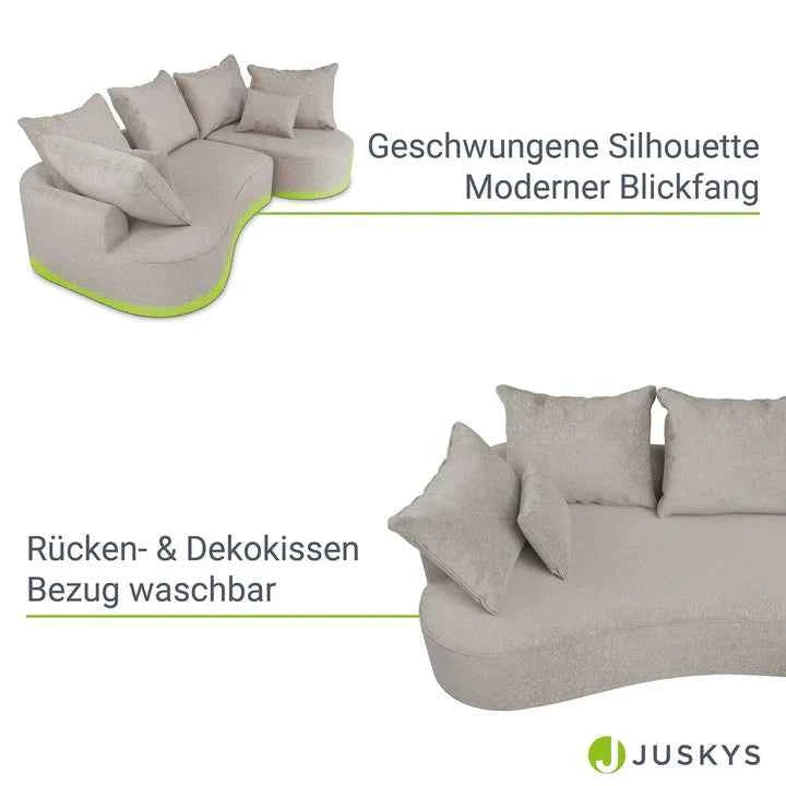 Sofa Tirano mit Ottomane & Dekokissen aus Samt Beige