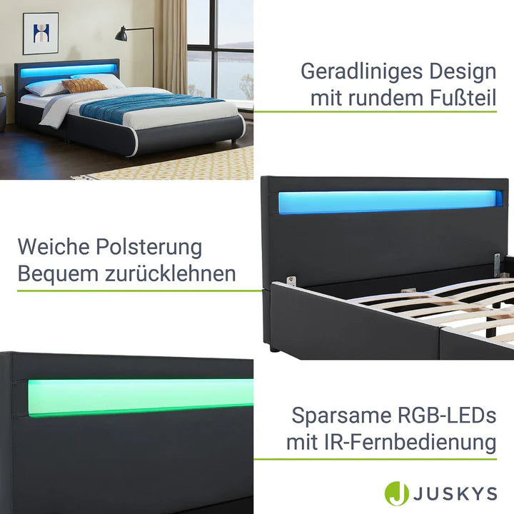 Lit rembourré LED Sevilla 140 x 200 cm sommier à lattes noir