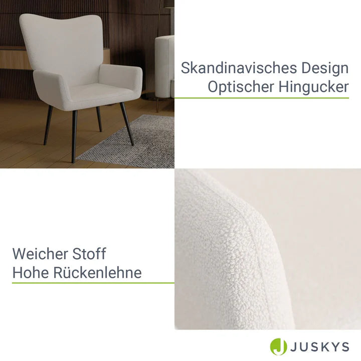 Ohrensessel Relaxsessel skandinavischen Design Bouclé Beige
